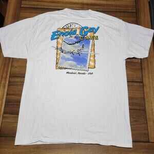 Port & Co White Unisex Tee "Enola Gay Cafe" Size Large